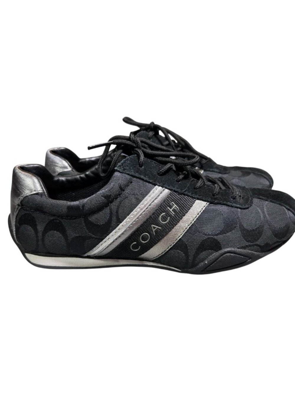 Y2K VTG COACH Jayme Slim Sneakers Shoes Womens Size 6M Black Silver Suede Q582
